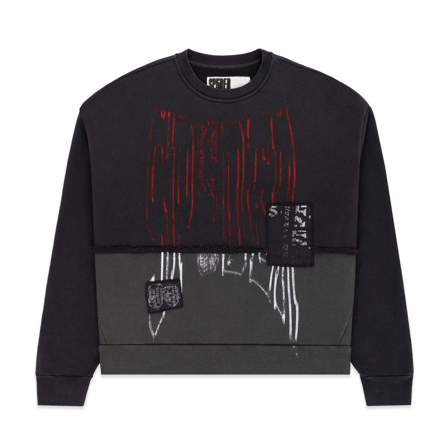 BLACK DIFFUSED COLLEGIATE CREWNECK