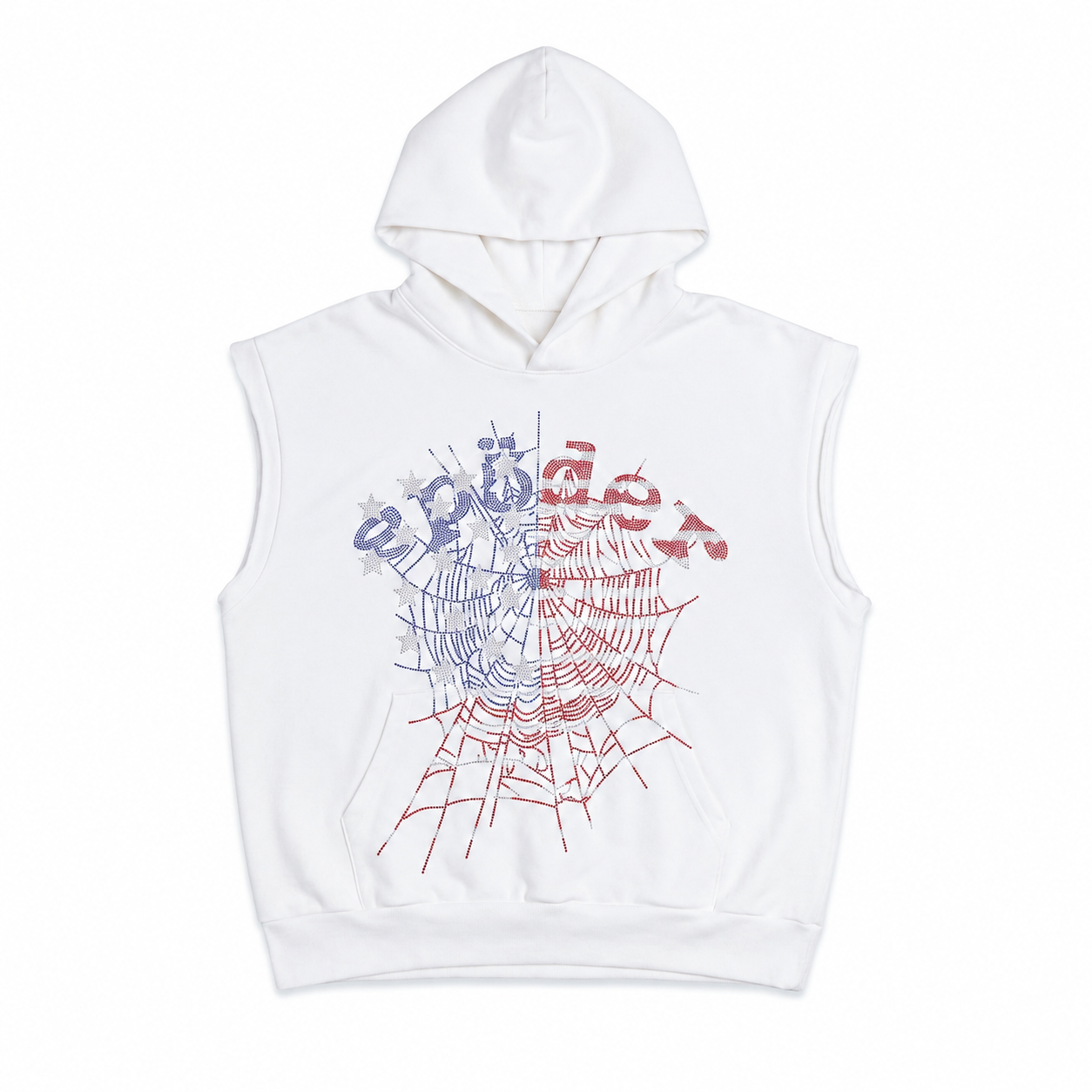 GLACIER RHINESTONE OG WEB SLEEVELESS HOODIE | SP5DER | KING SPIDER