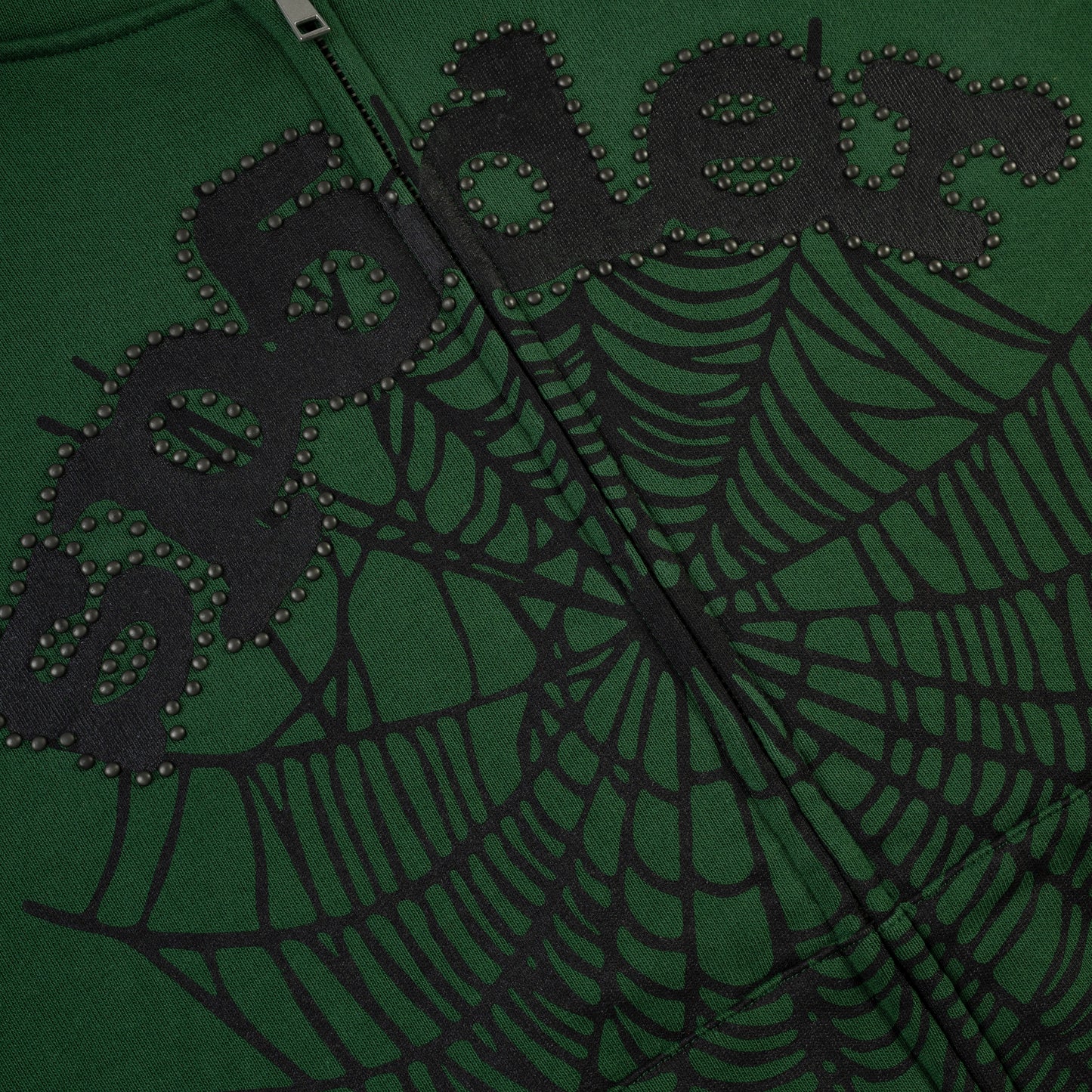 GREEN OG WEB STUDDED ZIP HOODIE