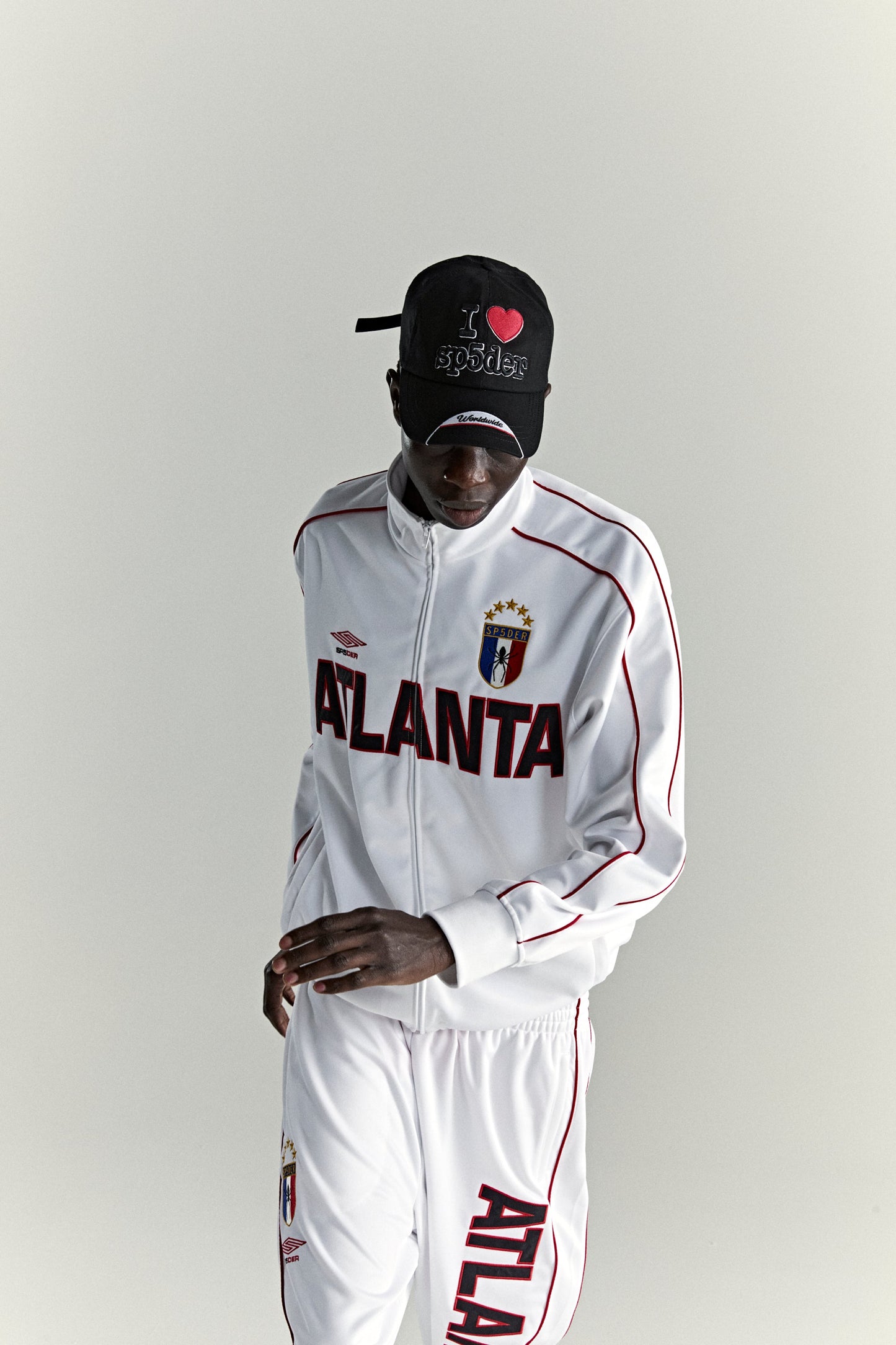WHITE ATLANTA TRACK JACKET ON MODEL
