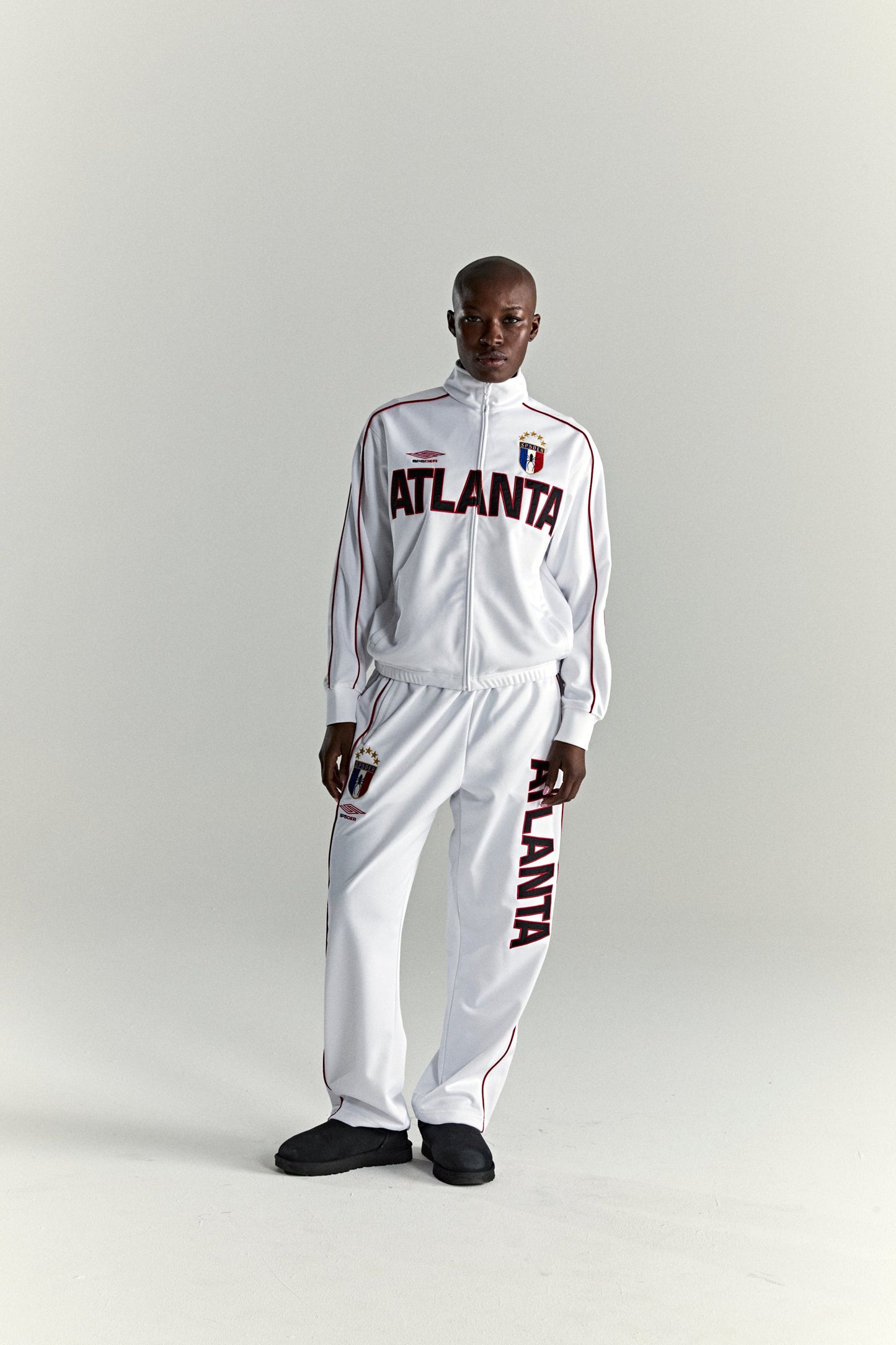 WHITE ATLANTA TRACK JACKET ON MODEL