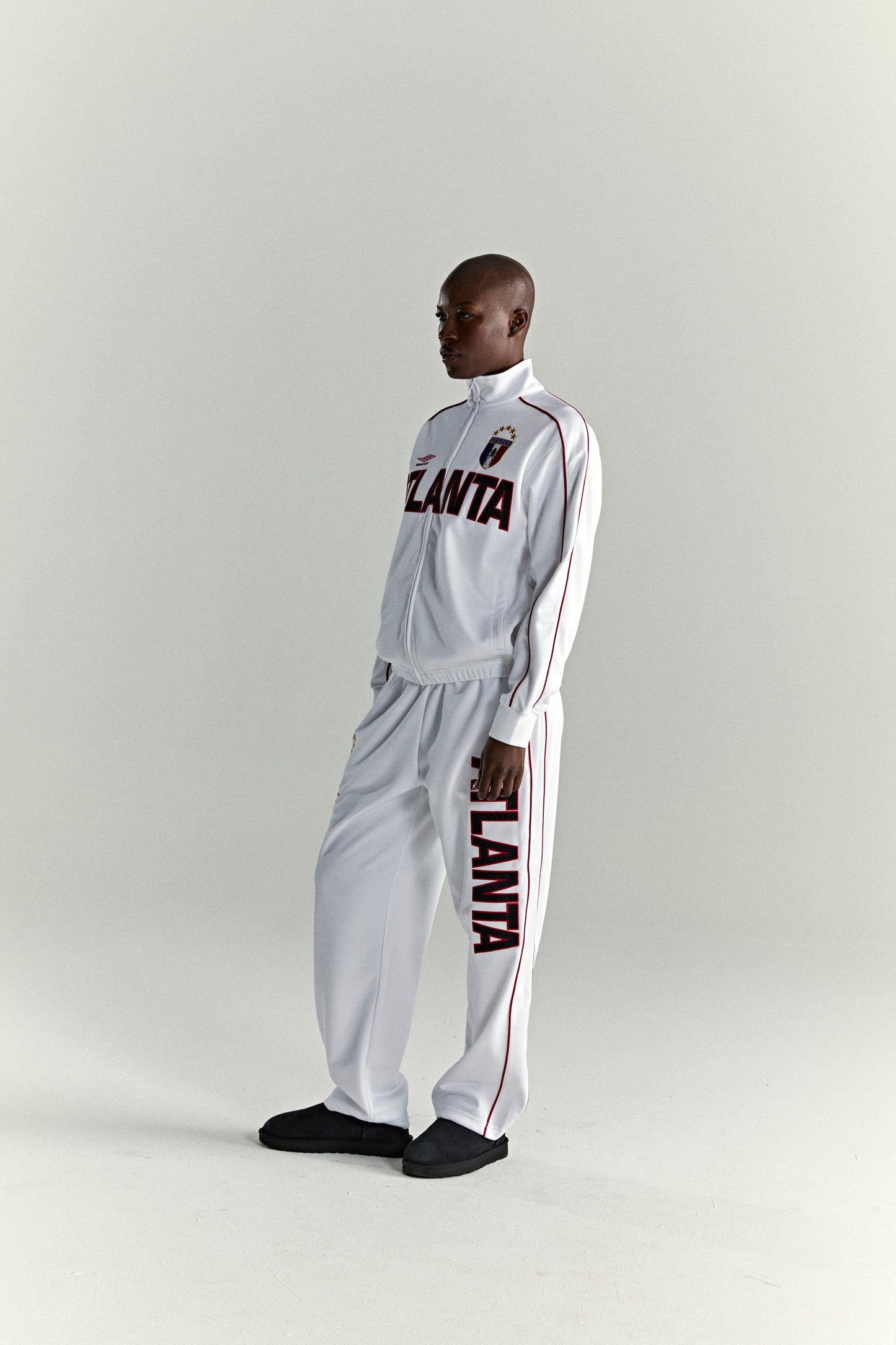 WHITE ATLANTA TRACK JACKET ON MODEL