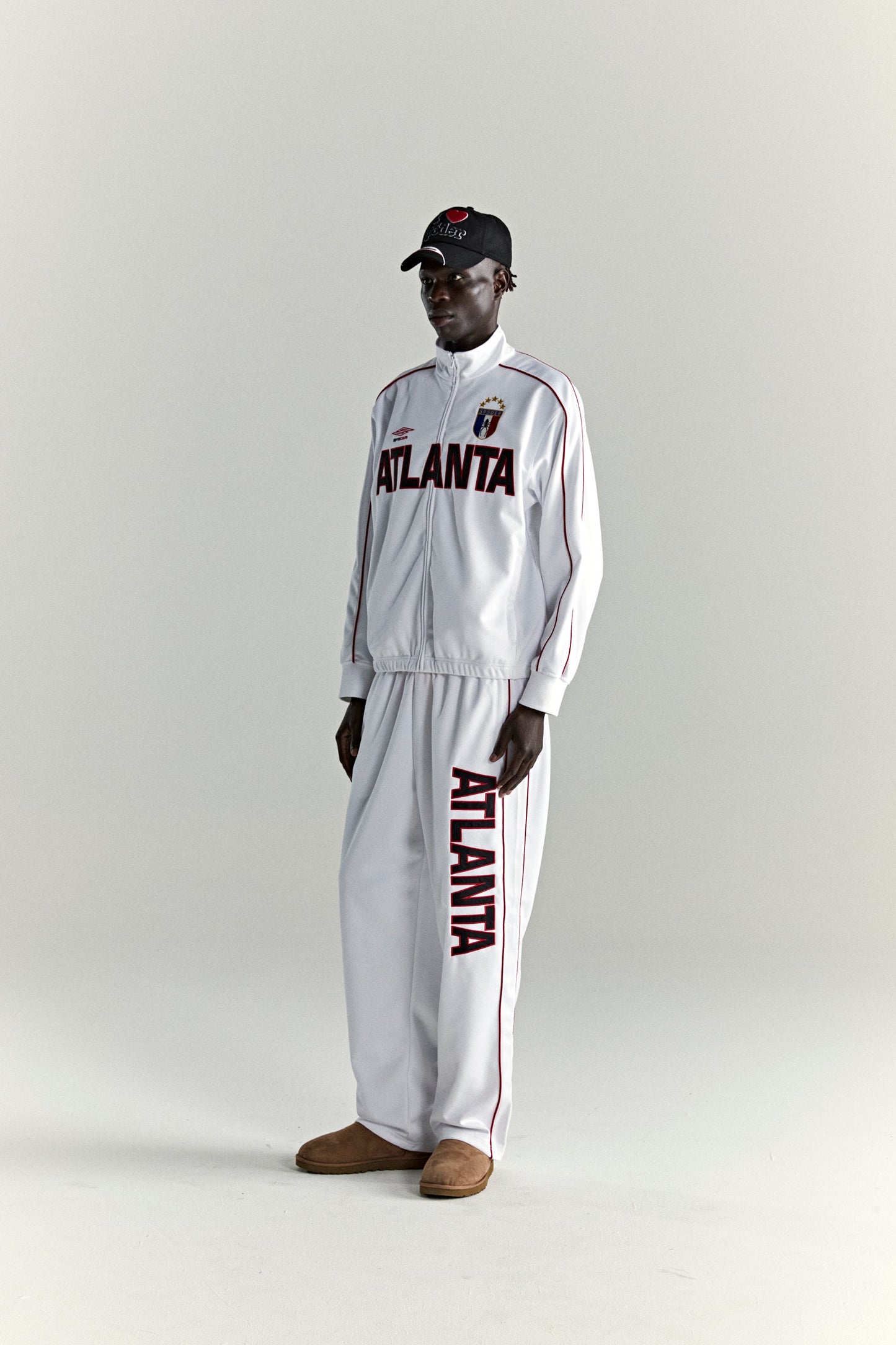 WHITE ATLANTA TRACK JACKET ON MODEL