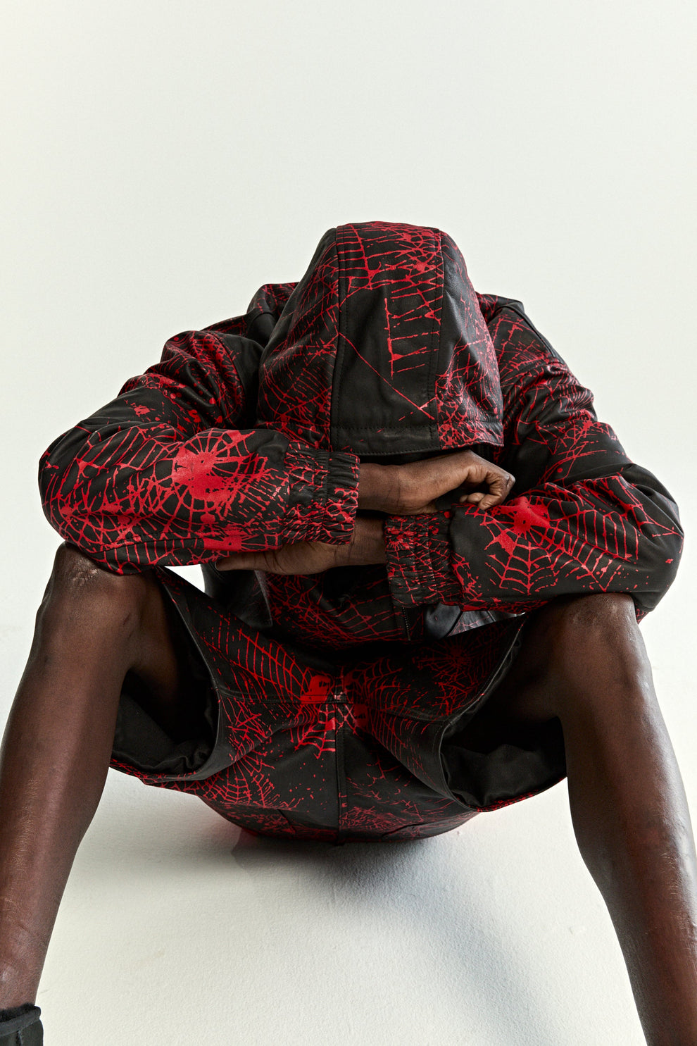 BLACK V2 WEB LEATHER JACKET ON MODEL