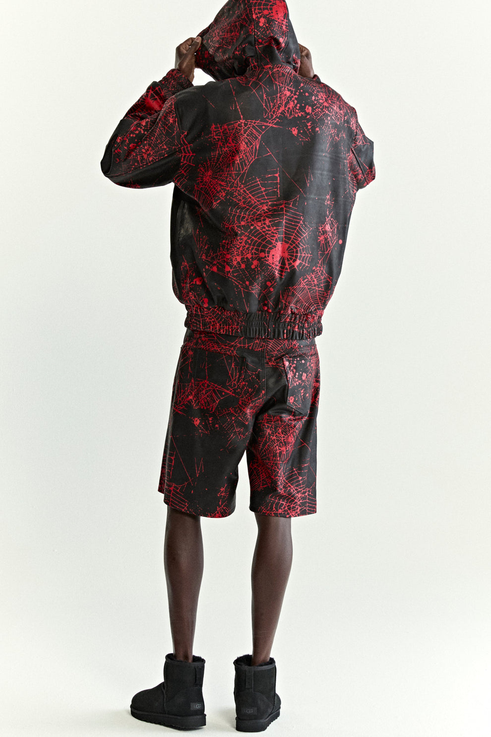 BLACK V2 WEB LEATHER JACKET ON MODEL