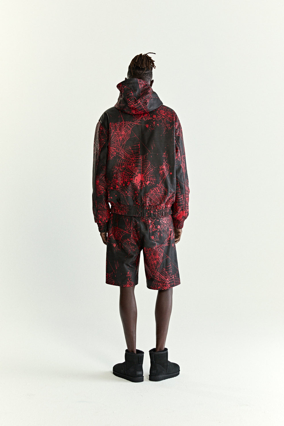 BLACK V2 WEB LEATHER JACKET ON MODEL