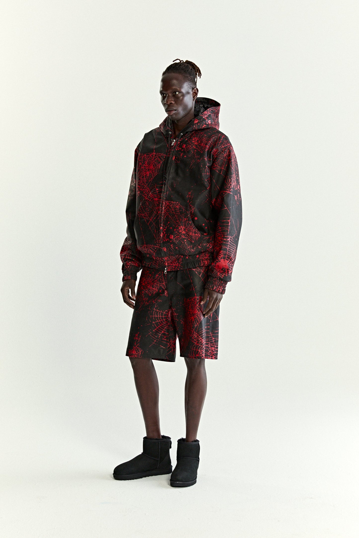 BLACK V2 WEB LEATHER JACKET ON MODEL