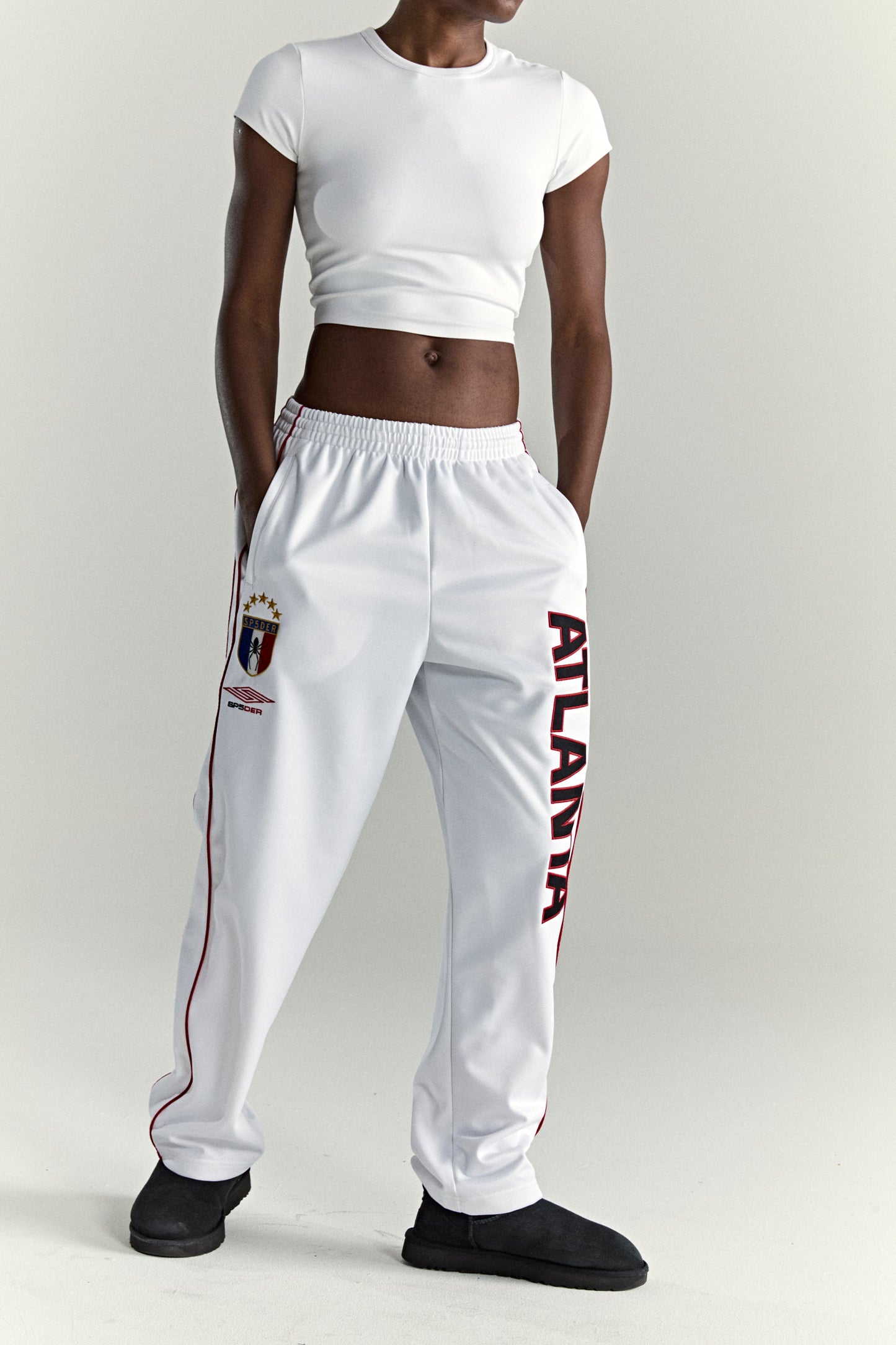 WHITE ATLANTA TRACK PANT ON MODEL