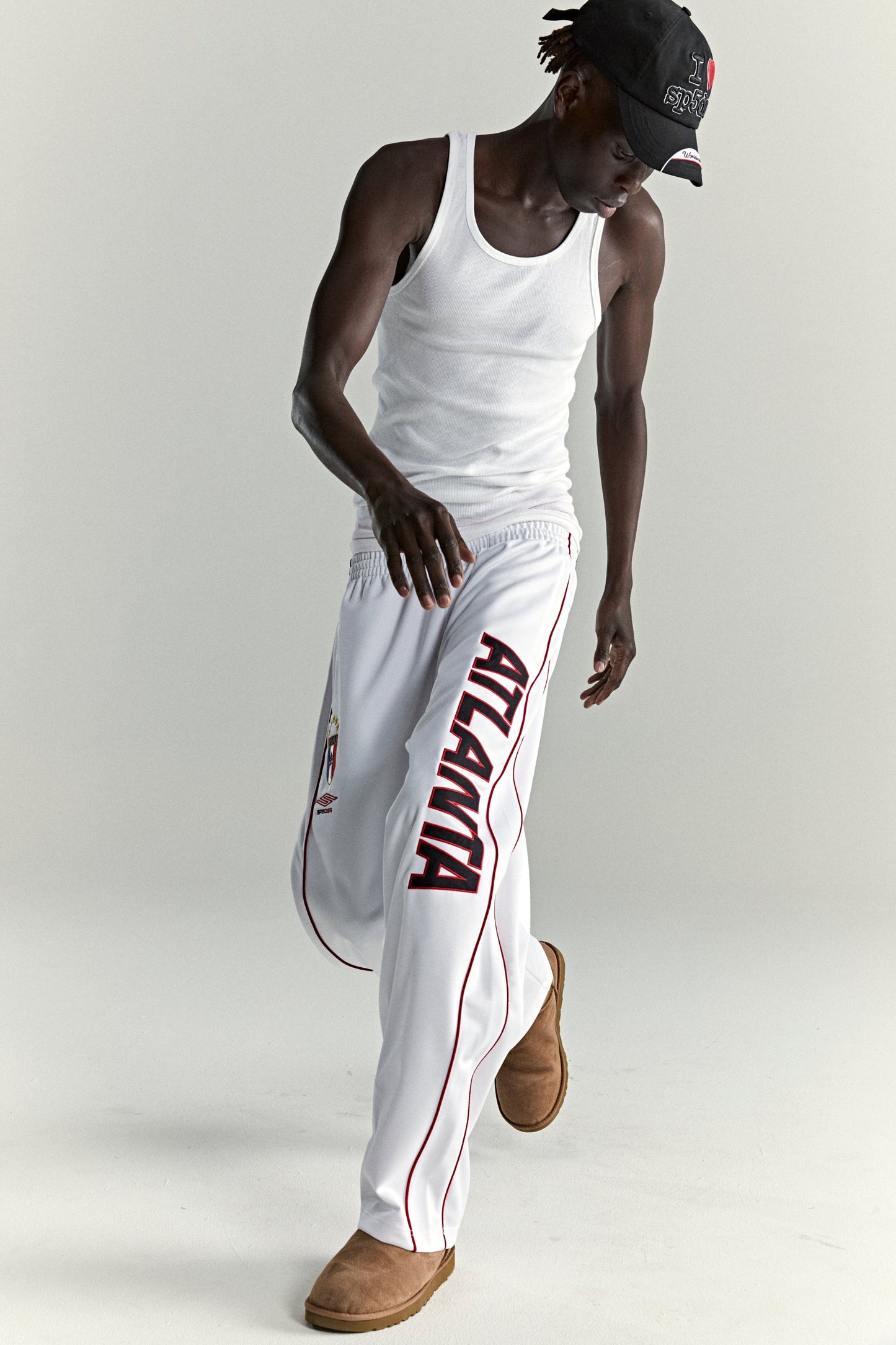 WHITE ATLANTA TRACK PANT ON MODEL