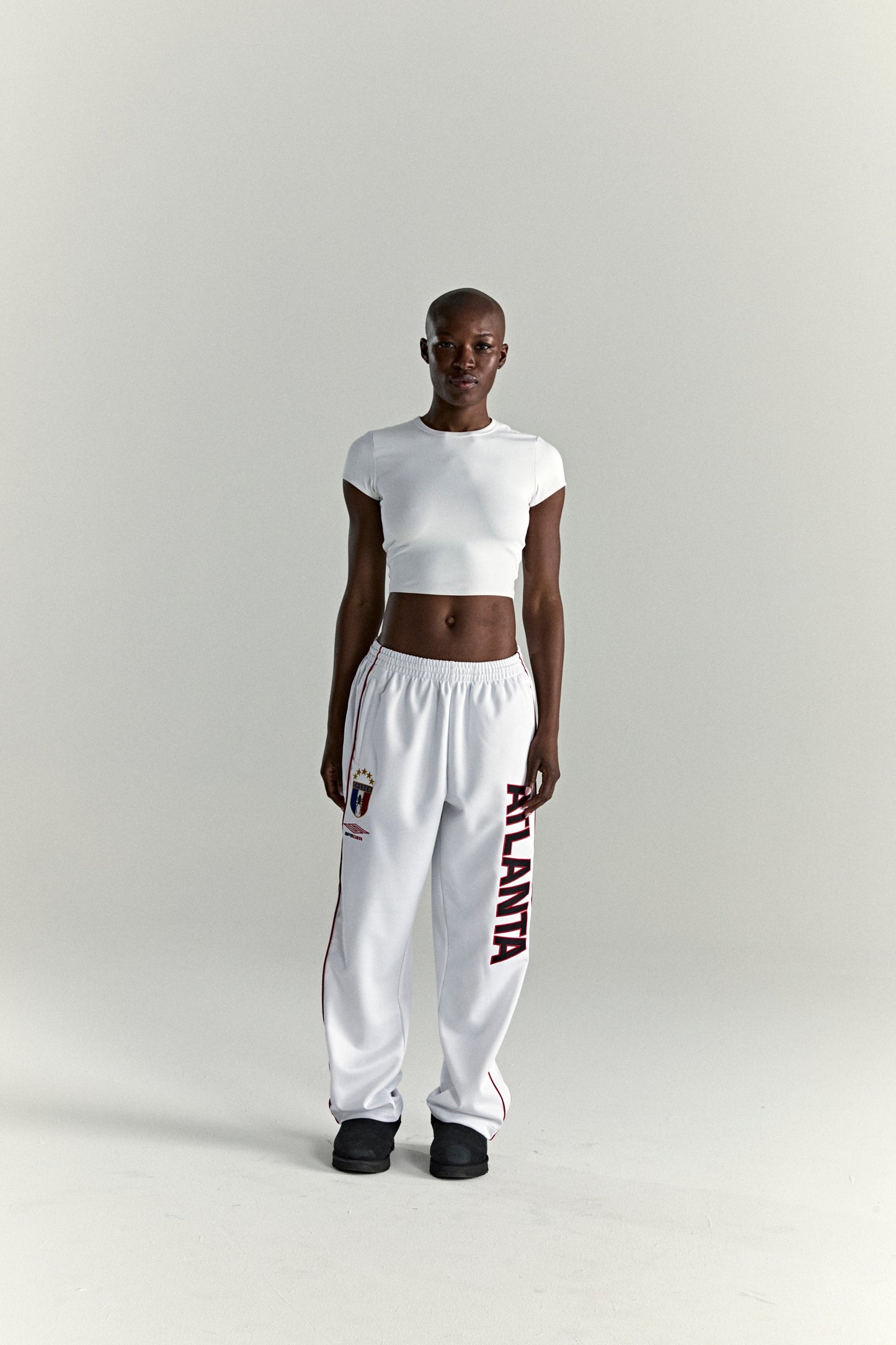 WHITE ATLANTA TRACK PANT ON MODEL