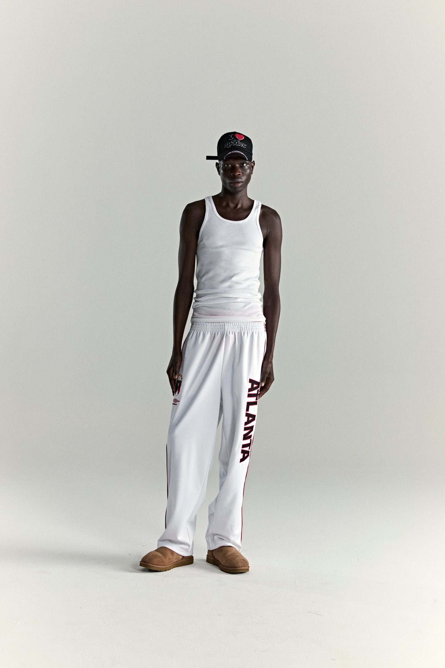 WHITE ATLANTA TRACK PANT ON MODEL