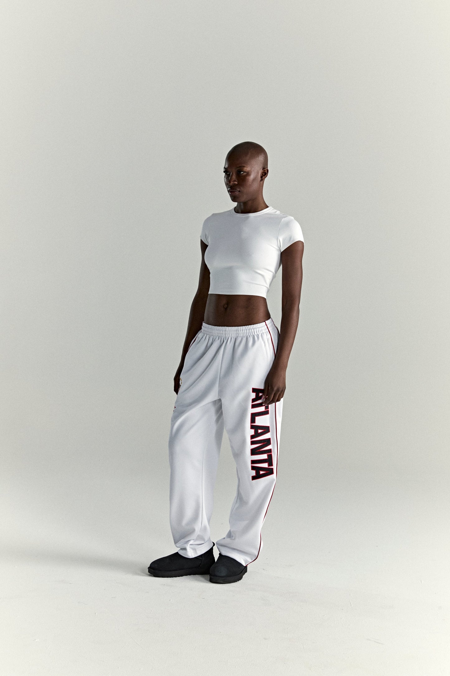 WHITE ATLANTA TRACK PANT ON MODEL