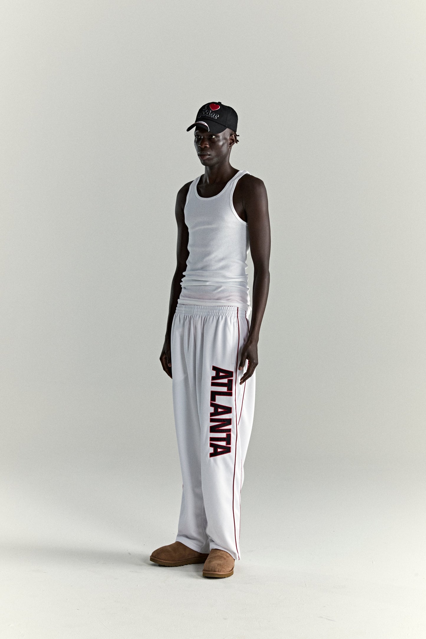 WHITE ATLANTA TRACK PANT ON MODEL