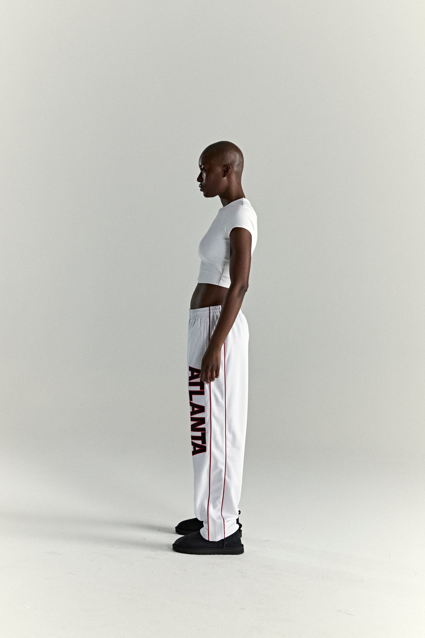 WHITE ATLANTA TRACK PANT ON MODEL