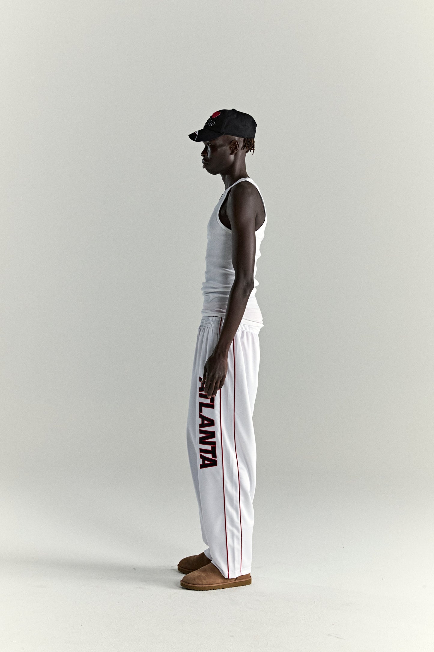 WHITE ATLANTA TRACK PANT ON MODEL