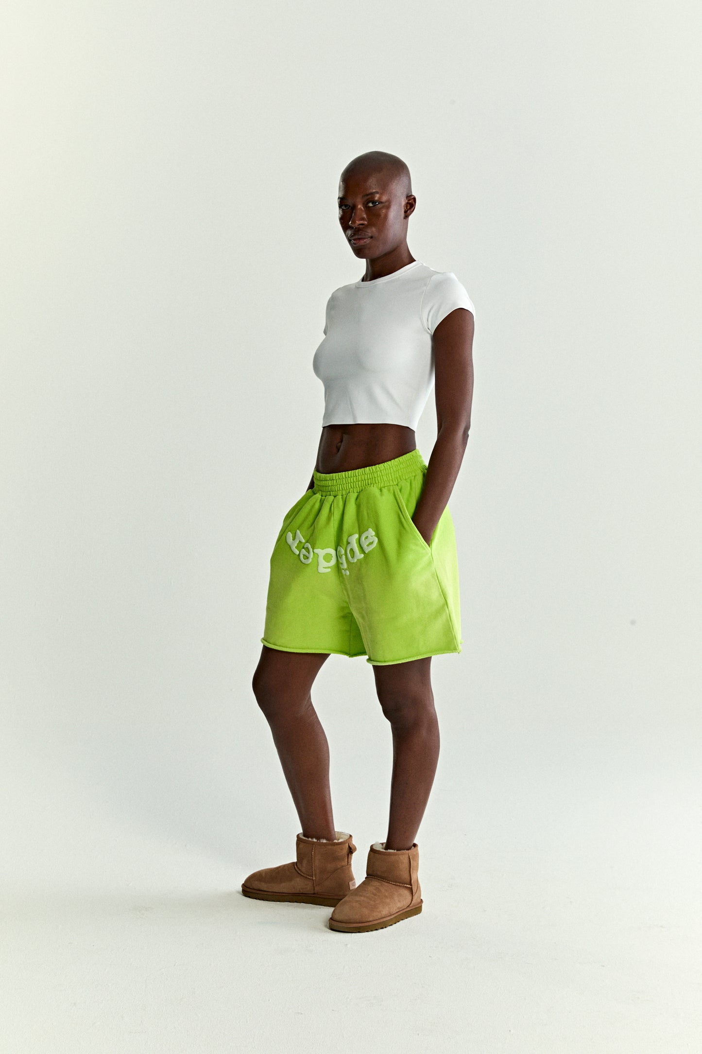 ACID GREEN OG WEB V2 SWEATSHORT ON MODEL