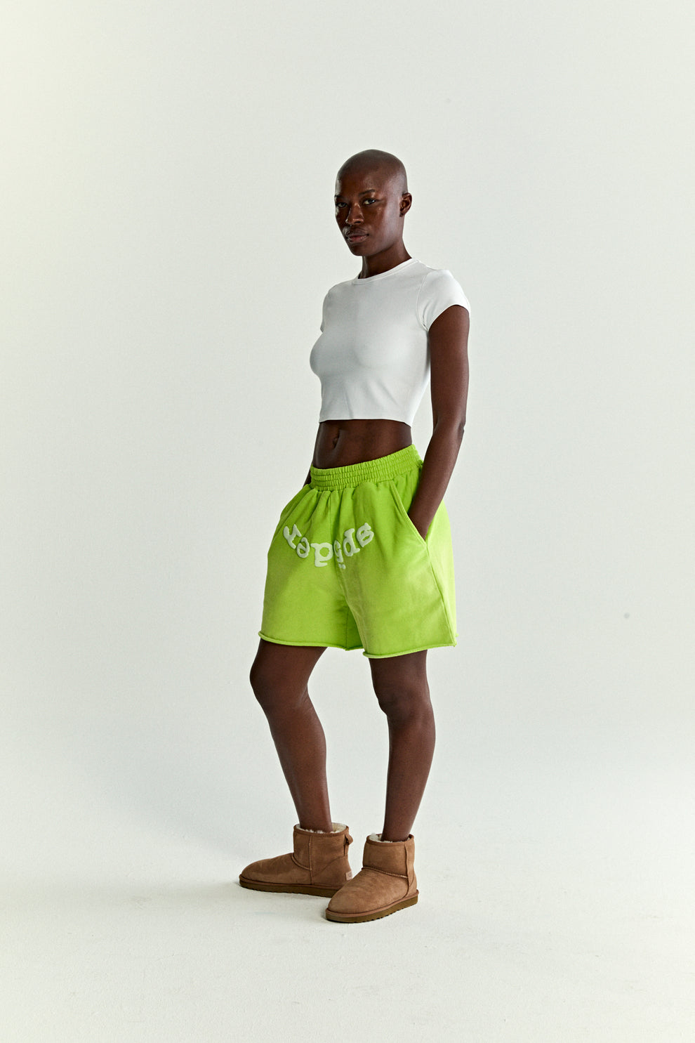 ACID GREEN OG WEB V2 SWEATSHORT ON MODEL