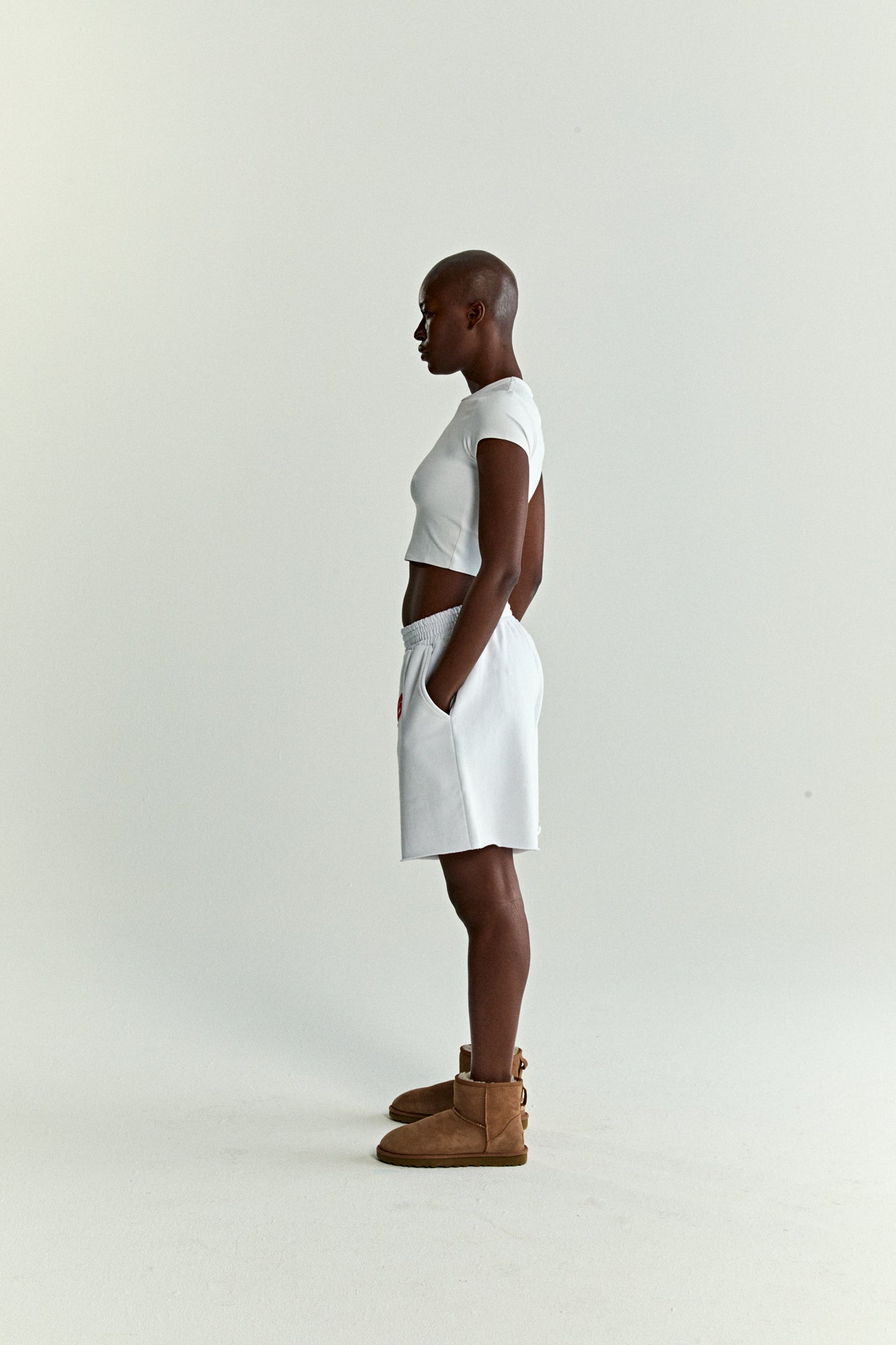 WHITE OG WEB V2 SWEATSHORT ON MODEL