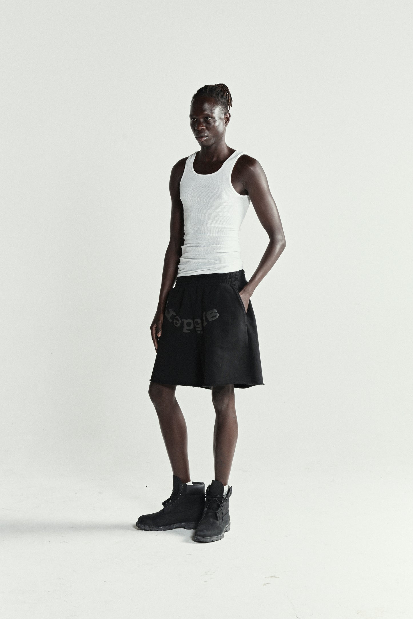 BLACK OG WEB V2 PHANTOM SWEATSHORT ON MODEL