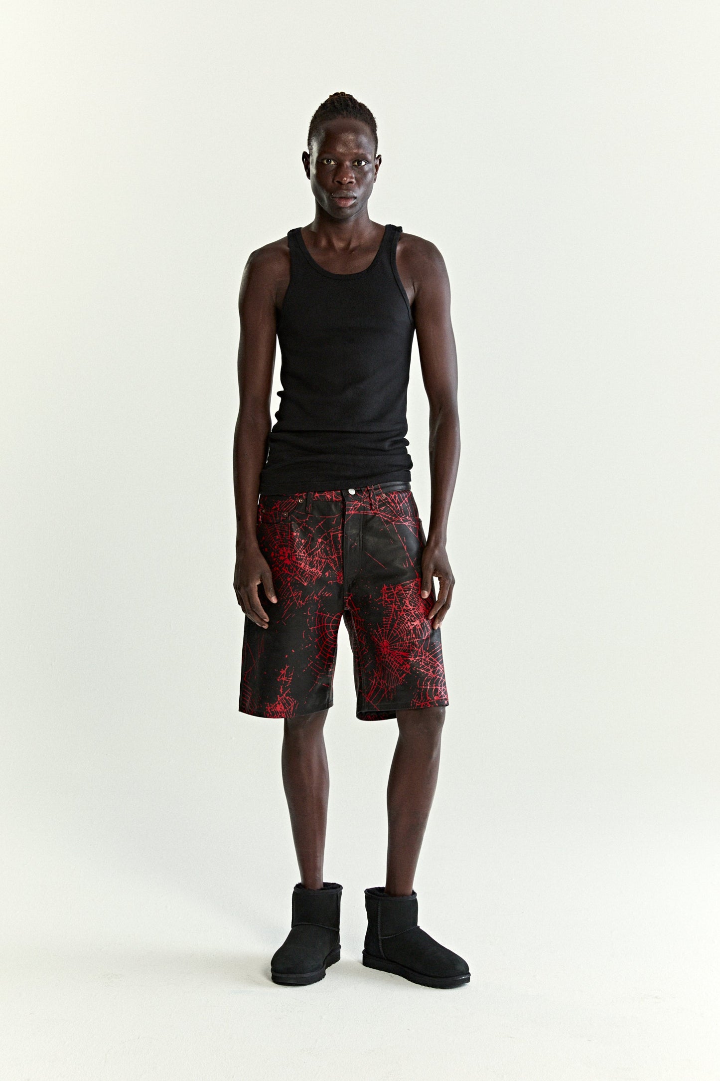 BLACK V2 WEB LEATHER SHORTS ON MODEL