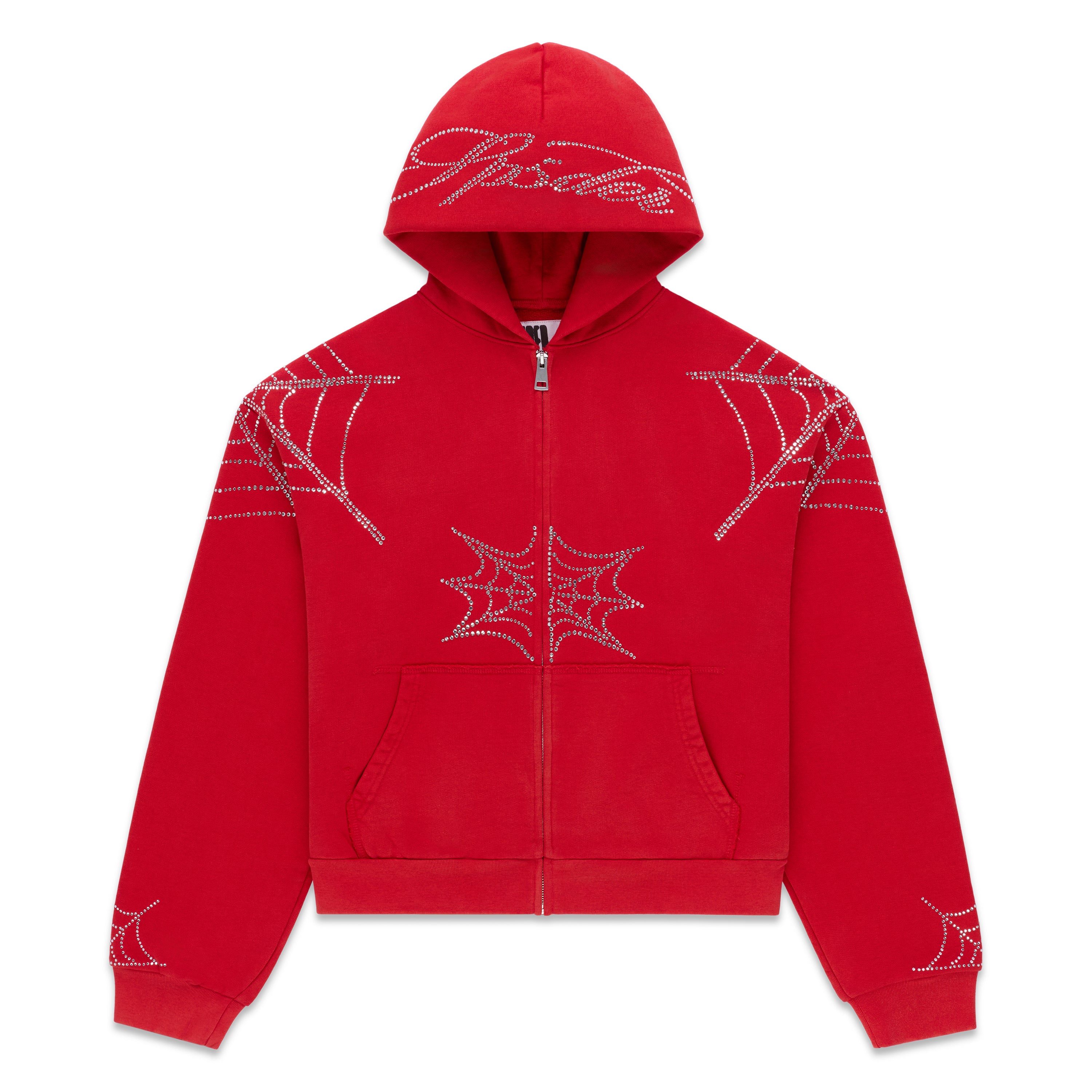RED RHINESTONE WEB ZIP HOODIE | SP5DER | KING SPIDER