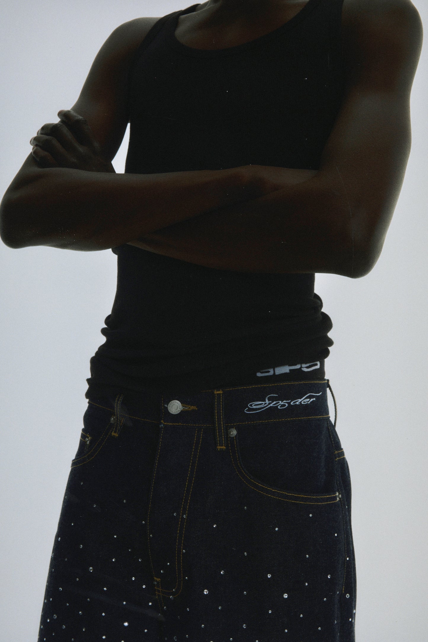 INDIGO STAR DUST DENIM SHORT ON MODEL
