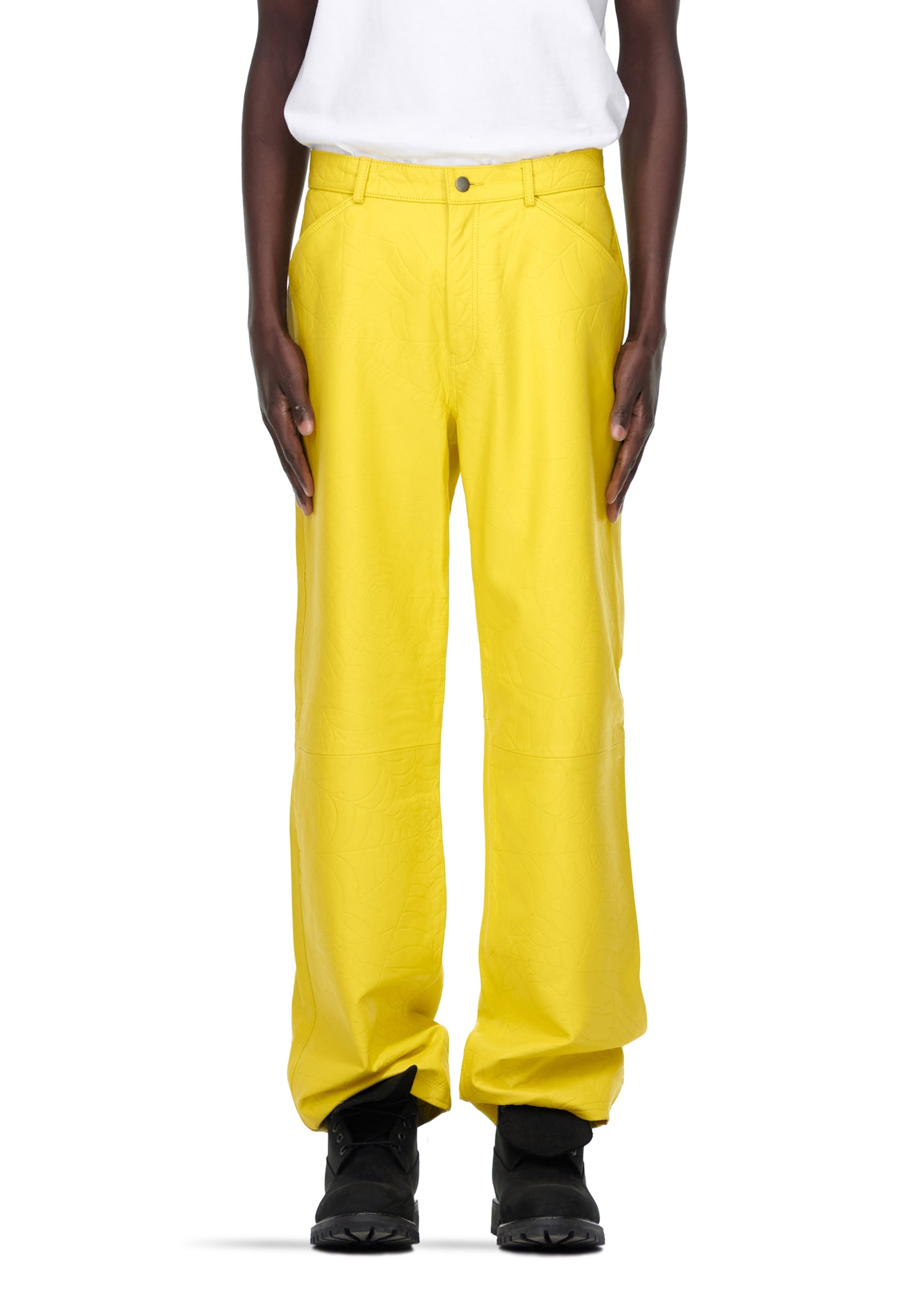 YELLOW DEBOSSED WEB LEATHER PANT