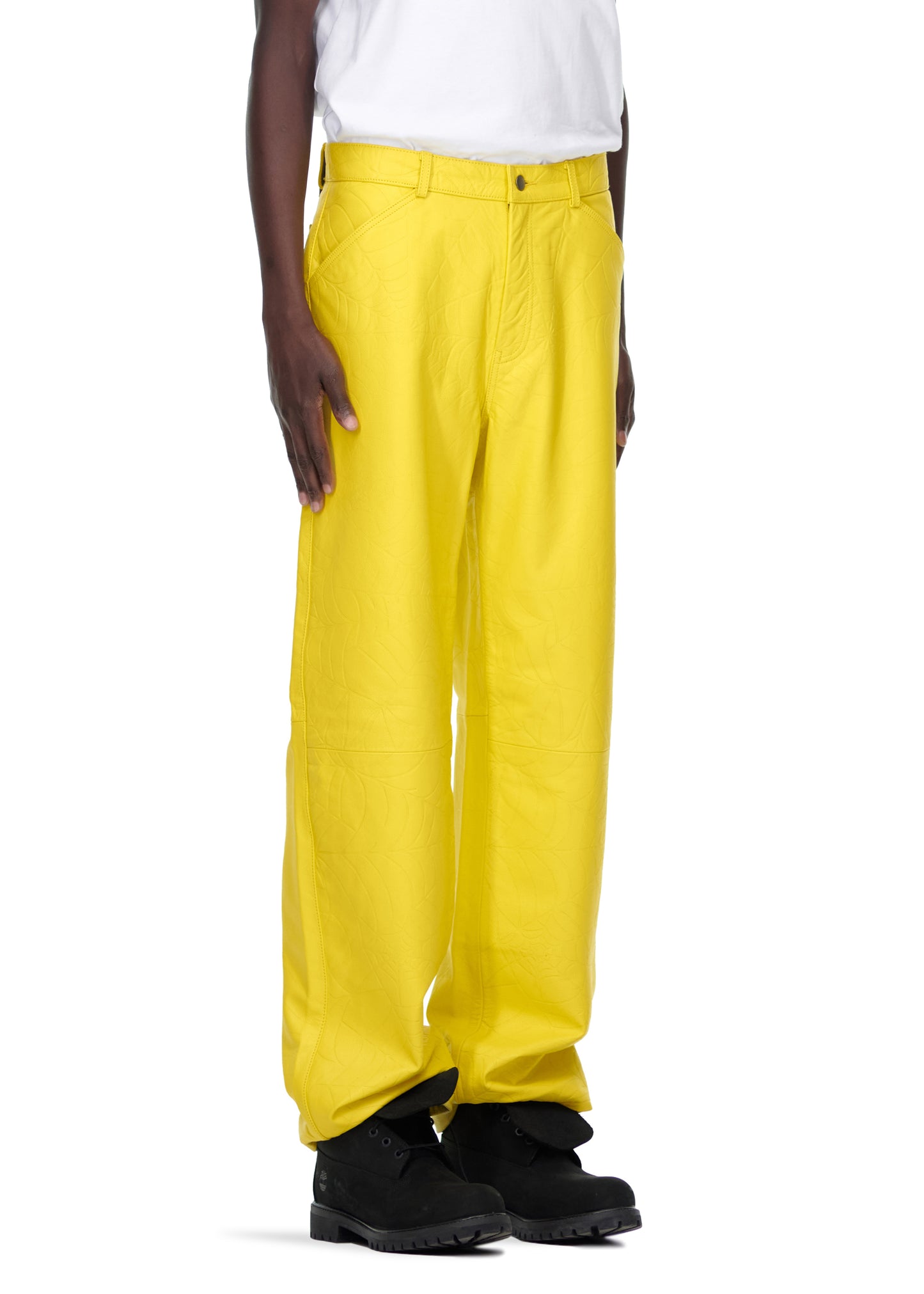 YELLOW DEBOSSED WEB LEATHER PANT