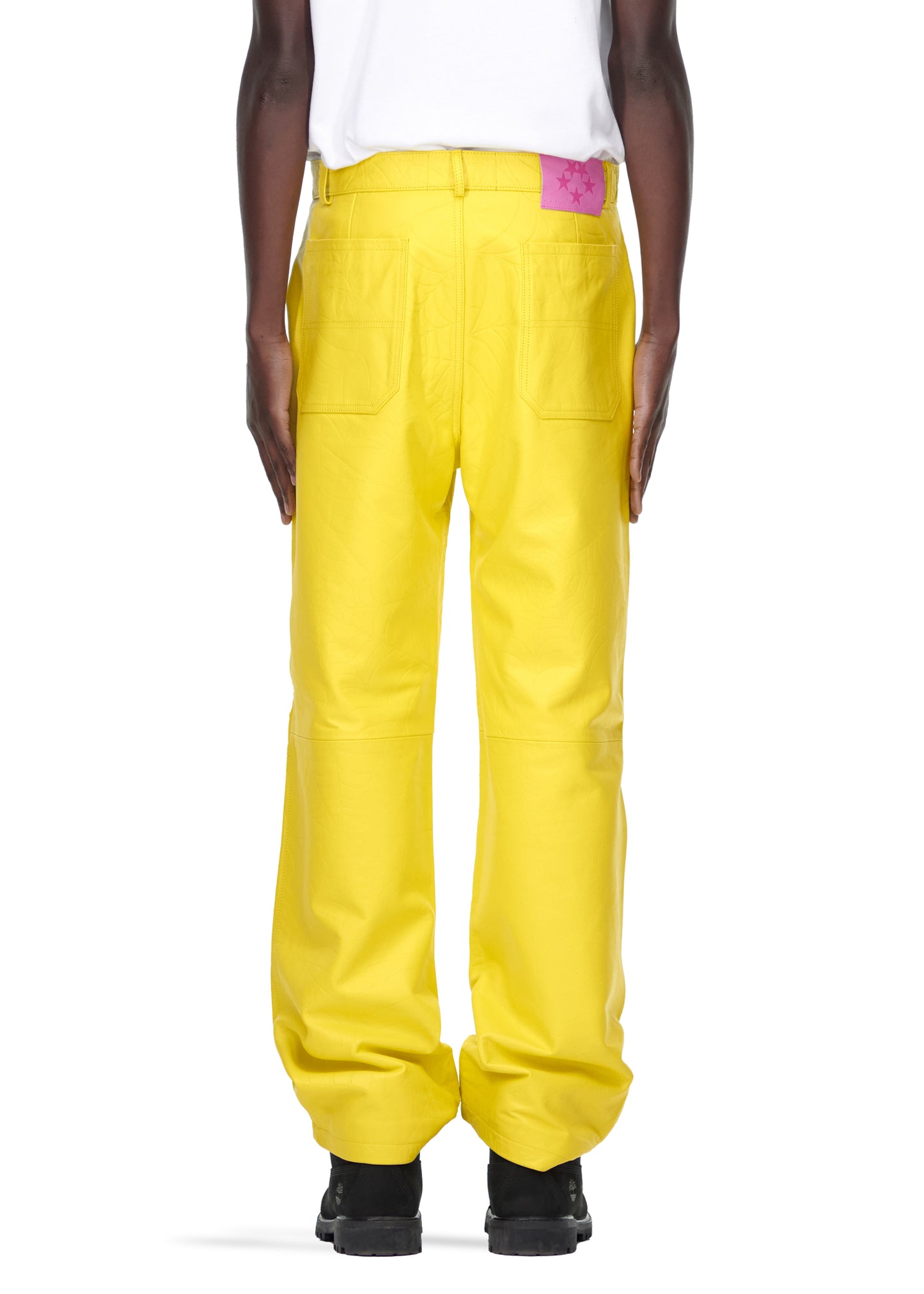 YELLOW DEBOSSED WEB LEATHER PANT