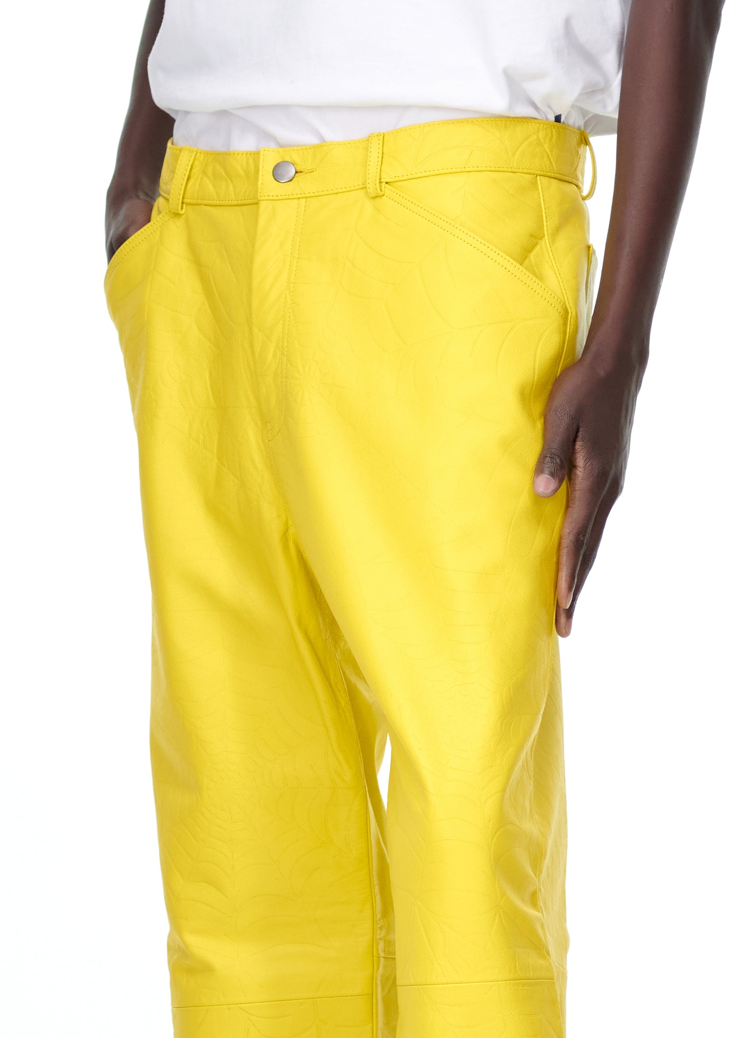 YELLOW DEBOSSED WEB LEATHER PANT