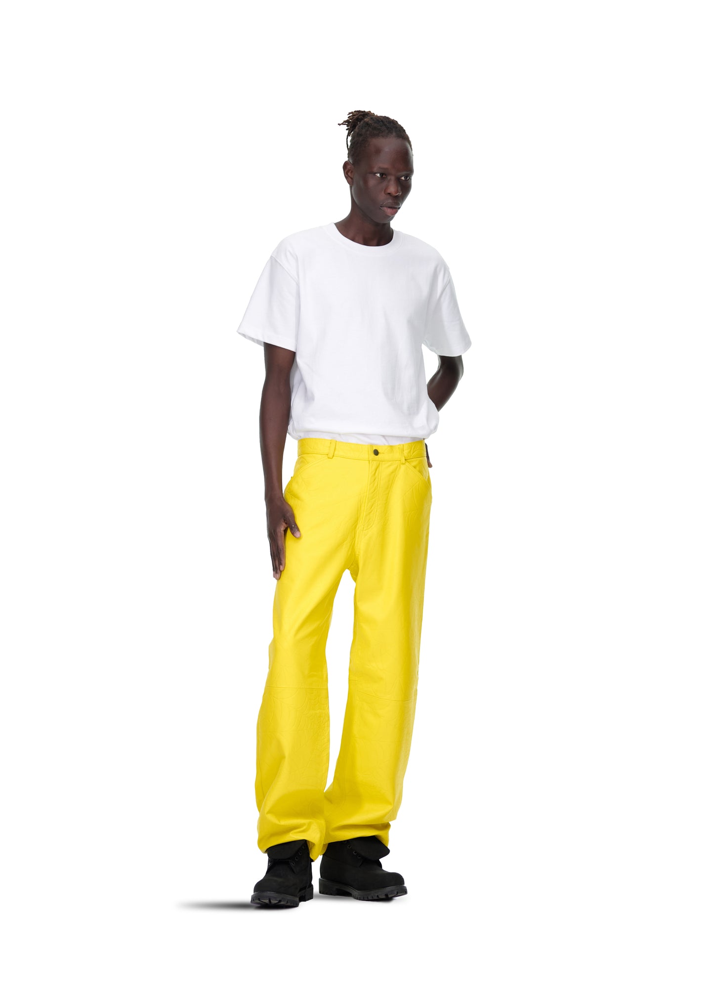 YELLOW DEBOSSED WEB LEATHER PANT
