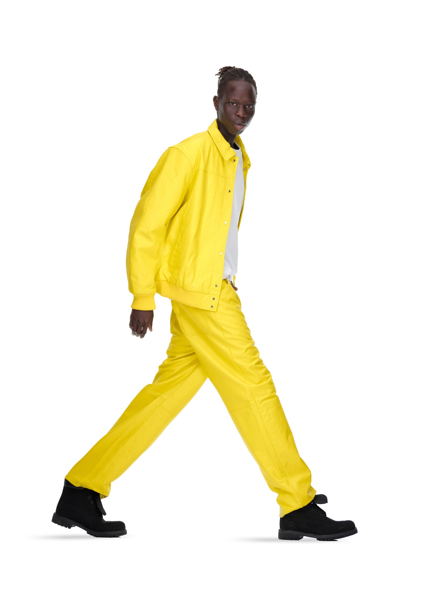 YELLOW DEBOSSED WEB LEATHER PANT