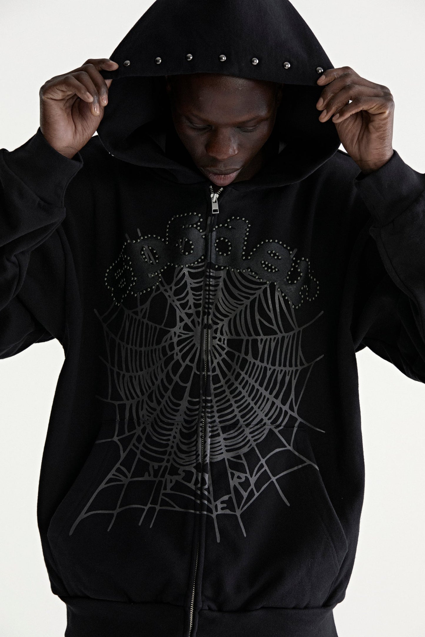 BLACK OG WEB STUDDED ZIP HOODIE