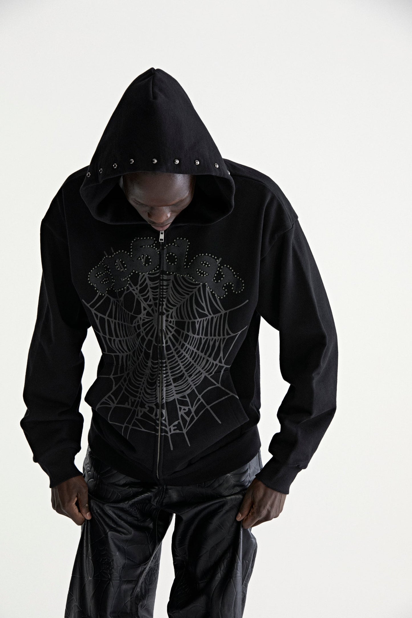 BLACK OG WEB STUDDED ZIP HOODIE