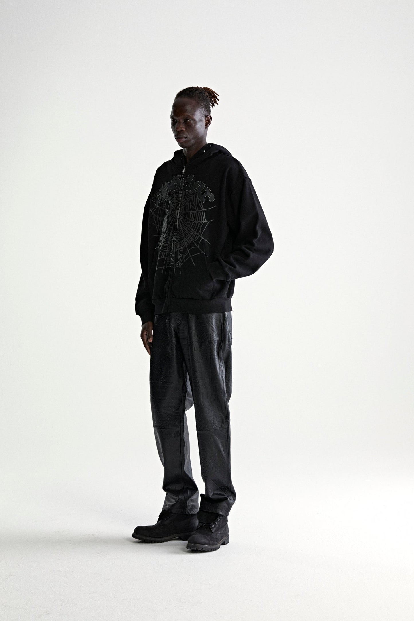 BLACK OG WEB STUDDED ZIP HOODIE
