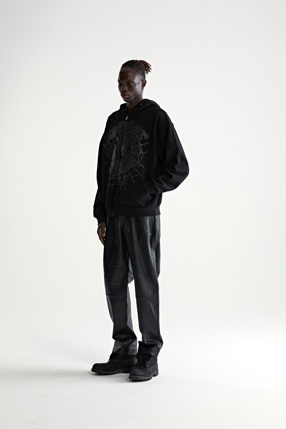 BLACK OG WEB STUDDED ZIP HOODIE