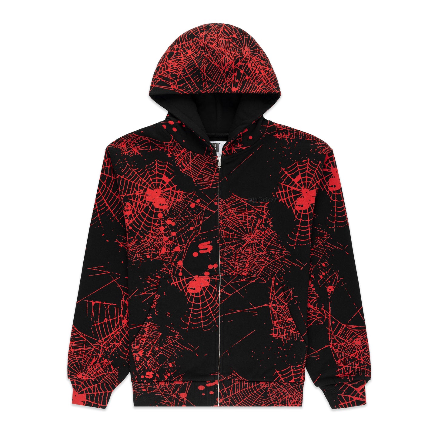BLACK AOP WEB ZIP UP V2 HOODIE
