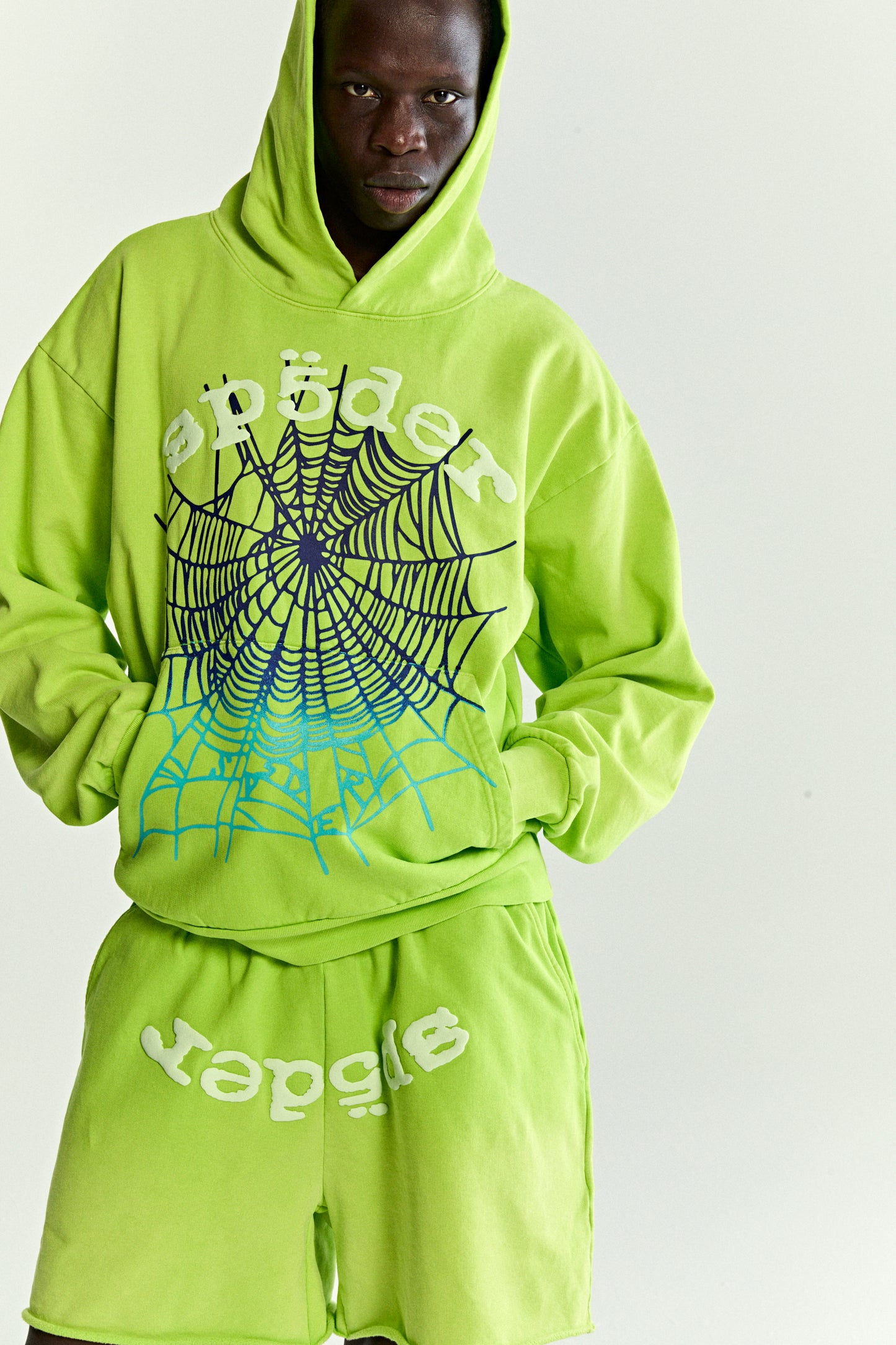 ACID GREEN OG WEB V2 GRADIENT HOODIE ON MODEL