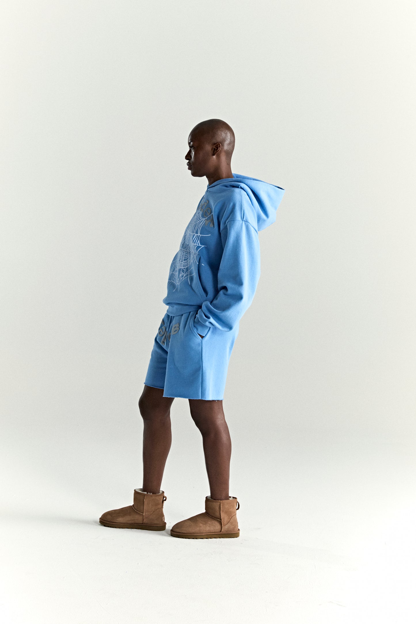 DUSTY BLUE OG WEB V2 HOODIE ON MODEL