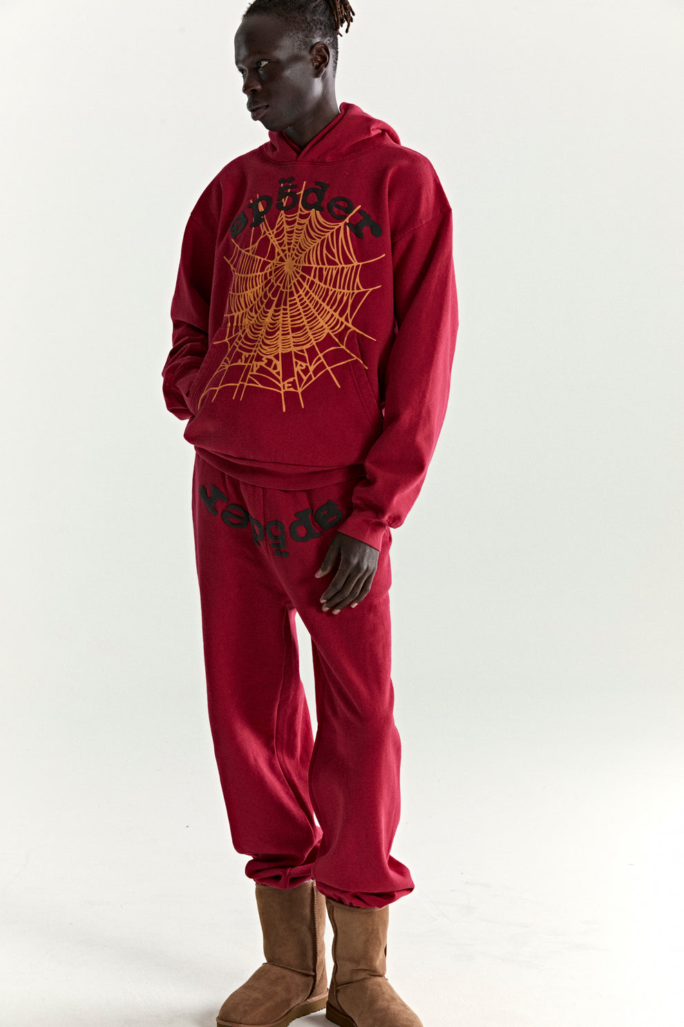 RED OG WEB V2 HOODIE ON MODEL