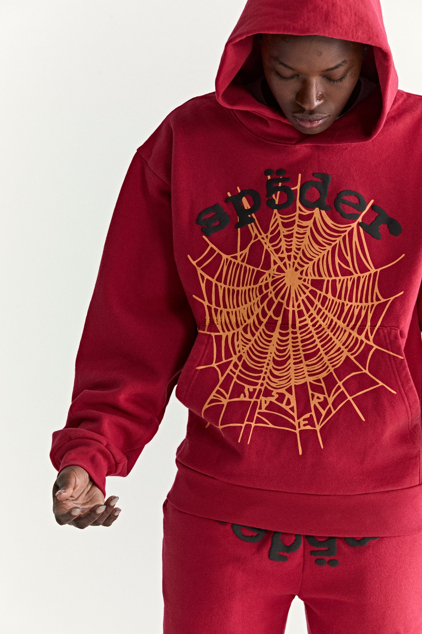 RED OG WEB V2 HOODIE ON MODEL