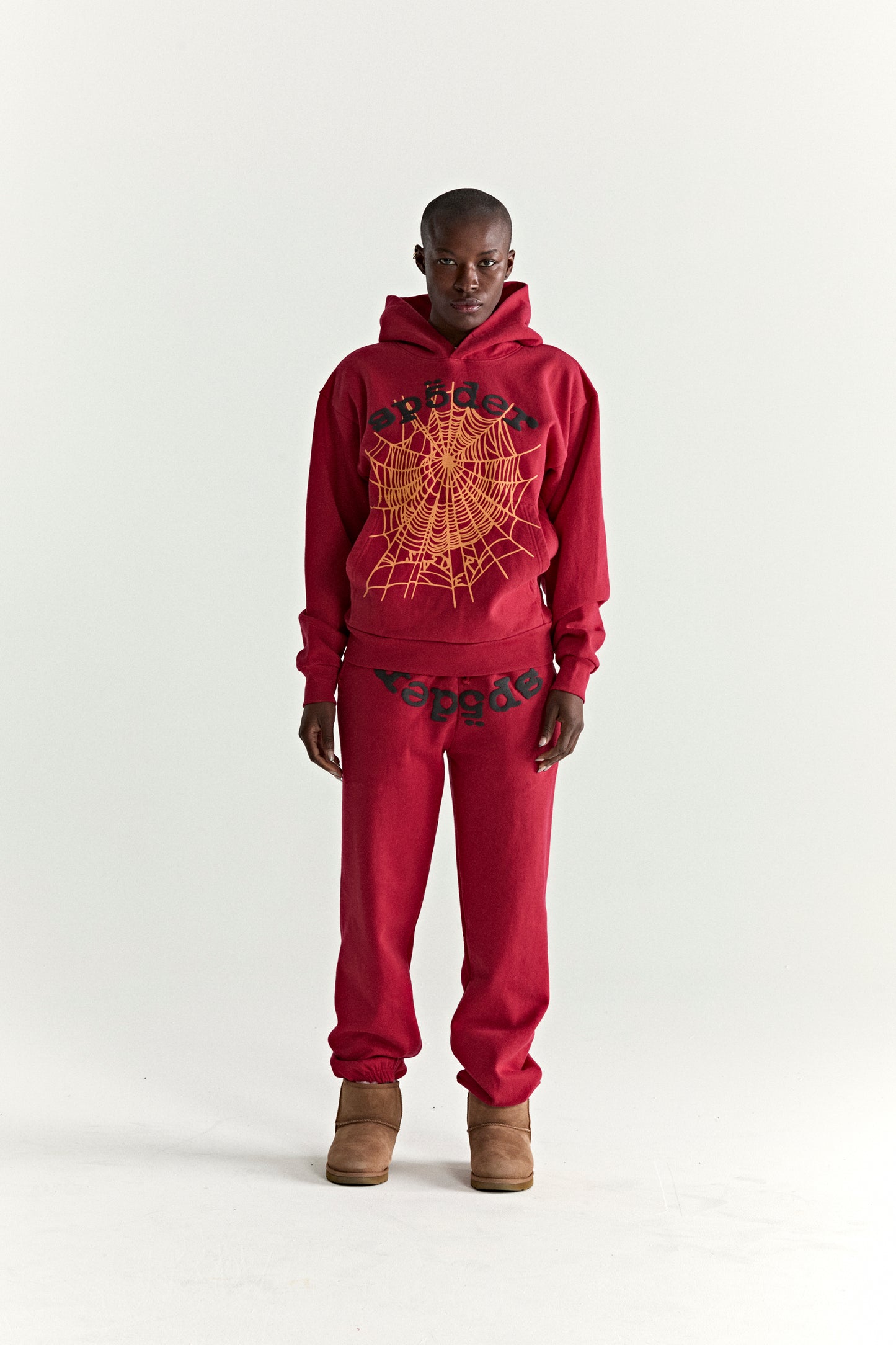 RED OG WEB V2 HOODIE ON MODEL
