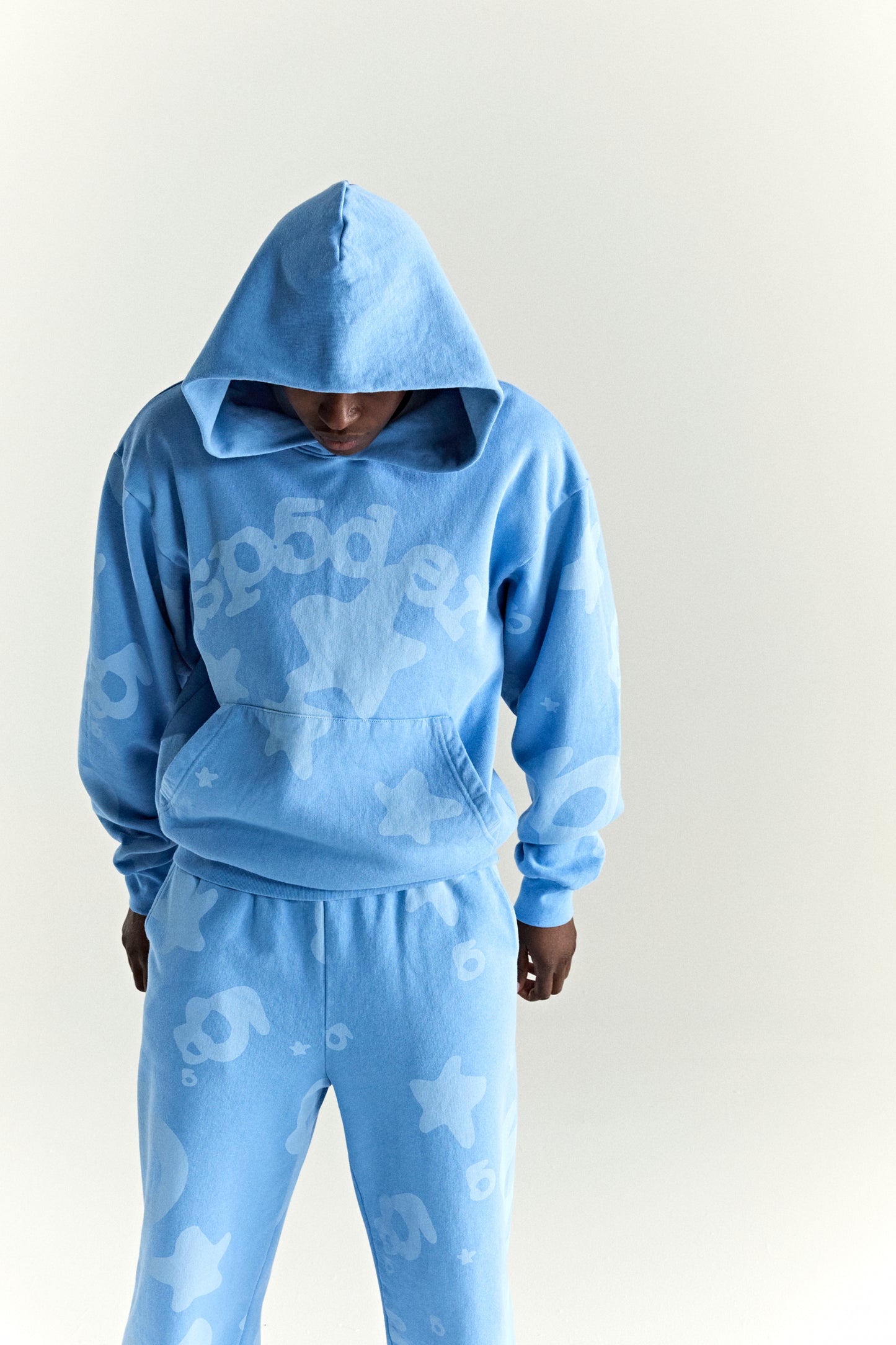 DUSTY BLUE BELUGA V2 HOODIE ON MODEL