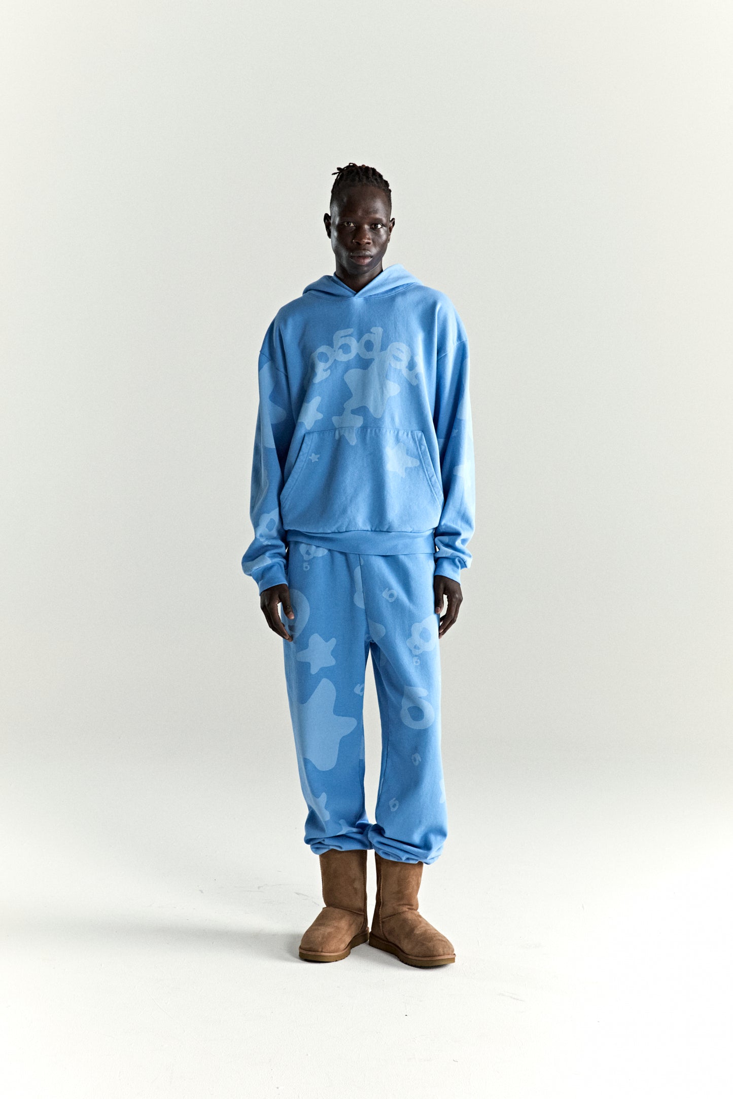 DUSTY BLUE BELUGA V2 HOODIE ON MODEL