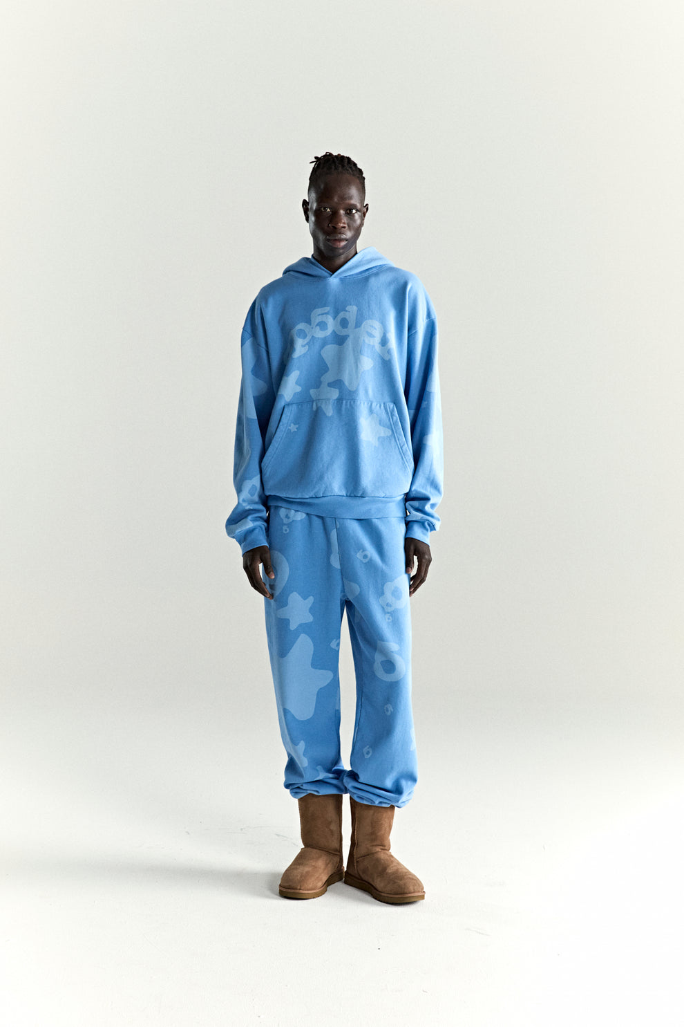 DUSTY BLUE BELUGA V2 HOODIE ON MODEL