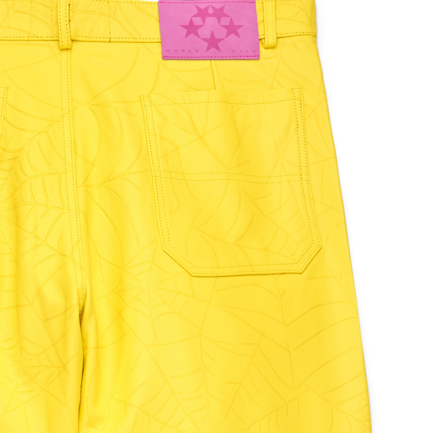 YELLOW DEBOSSED WEB LEATHER PANT