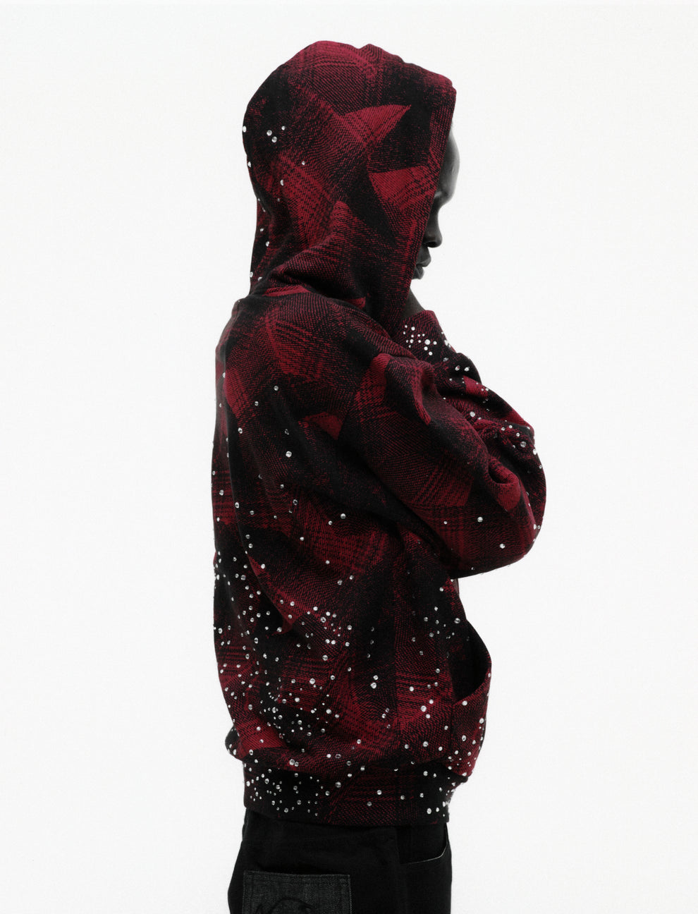 BLACK STAR PLAID FULL ZIP HOODIE ON MODEL