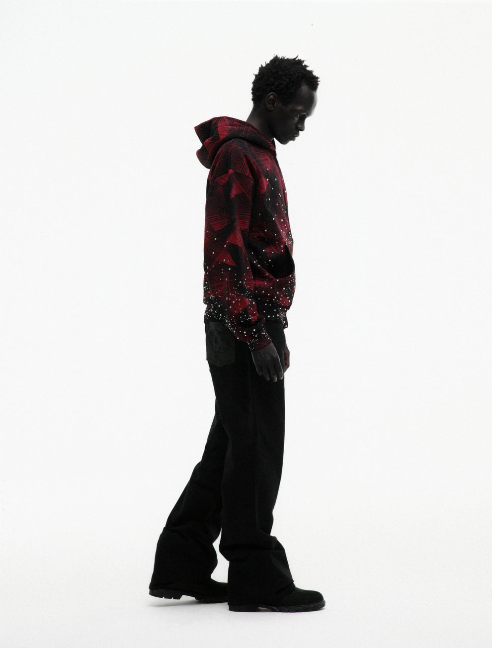 BLACK STAR PLAID FULL ZIP HOODIE ON MODEL