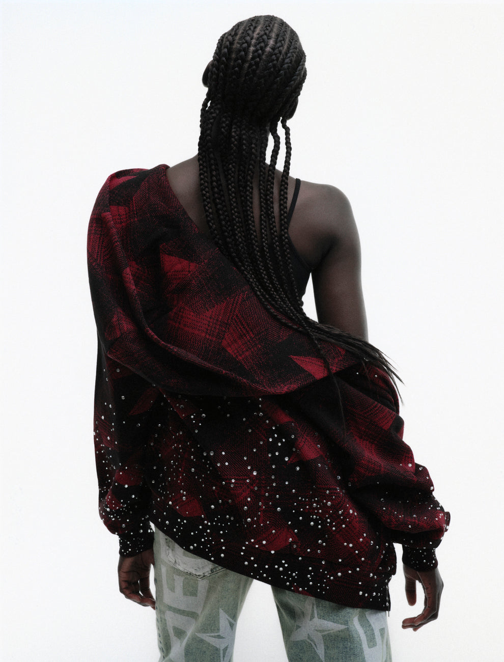 BLACK STAR PLAID FULL ZIP HOODIE ON MODEL