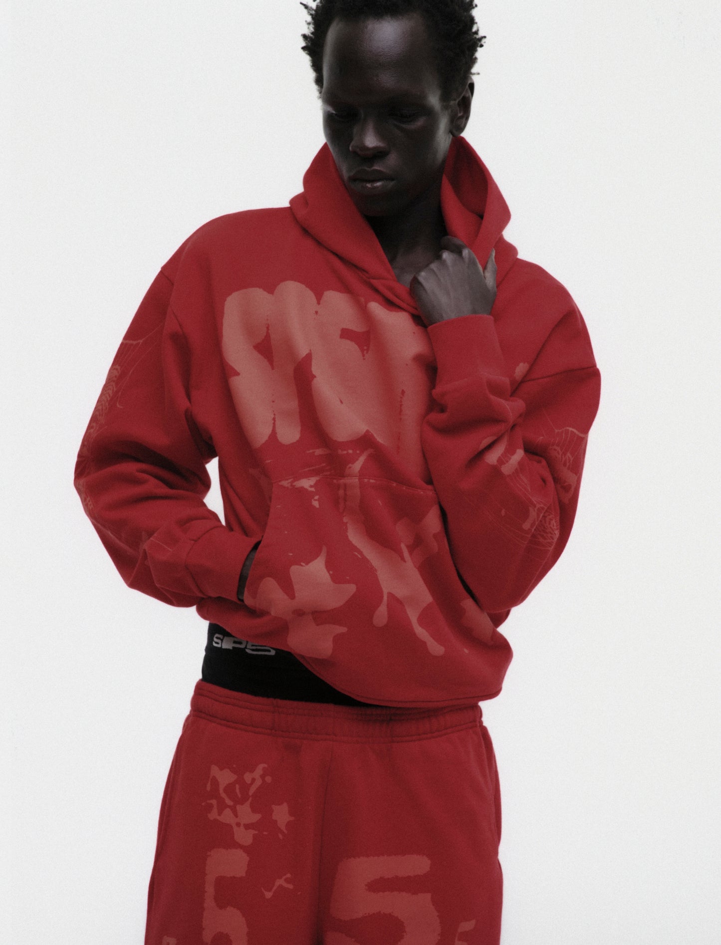 RED X-RAY HOODIE ON MODEL